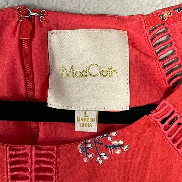 ModCloth Butterfly Sleeve Floral Print Open Embroidery Raw Hem Women's Dress Lrg - Picture 4 of 11